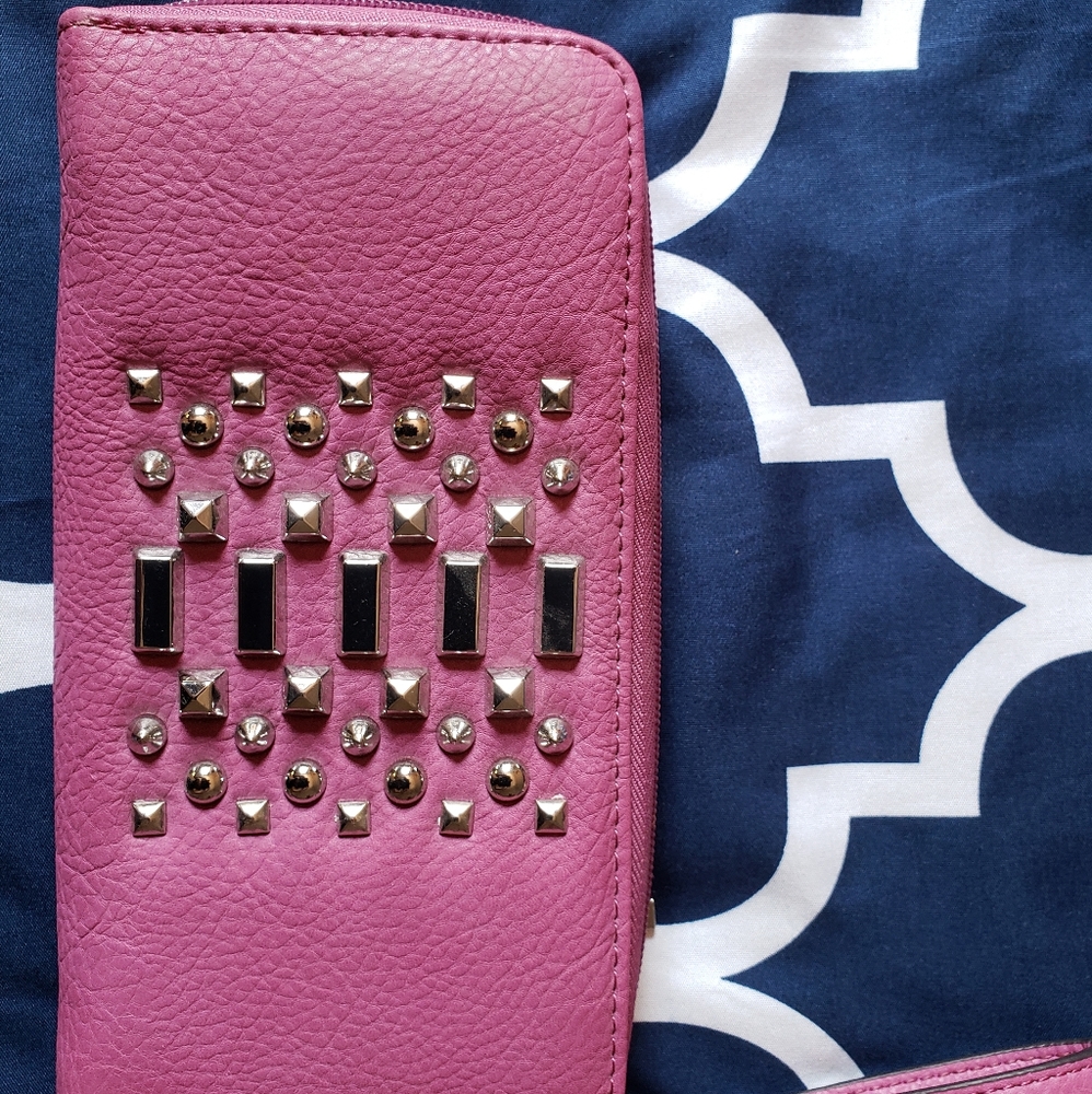 Guess women's wallet wristlet pink studs
